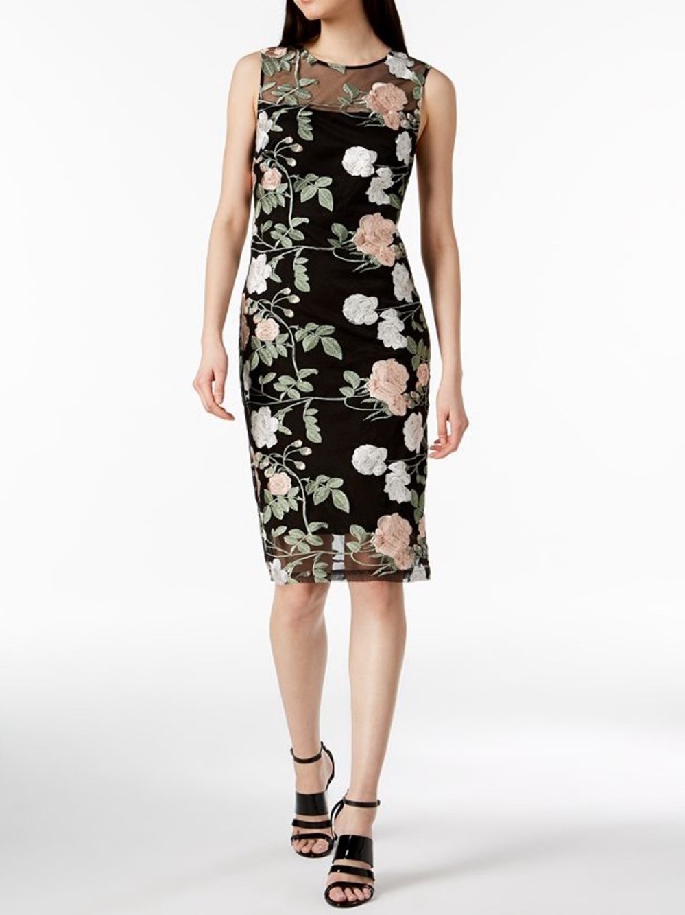 Calvin Klein Floral Embroidered Black Sheath Dress size small